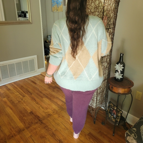 Ellos Plus Size Oversized Antique Mint Argyle Pullover Sweater Size 2X - Picture 10 of 16